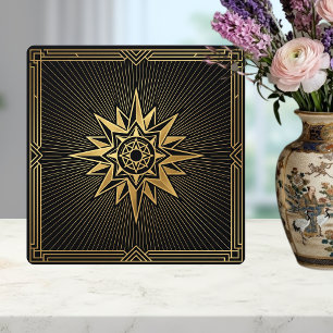 Art Deco Goldene Sonnenstrahlen-Kompass-Grafik Sch Fliese