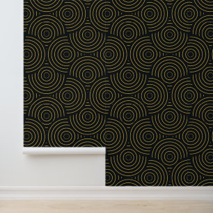 Art Deco Goldene überlappende Kreise auf Schwarz Tapete