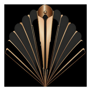 Art Deco Goldener Fächer Geometrische Eleganz Poster