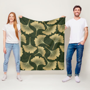 Art Deco Goldenes Botanisches Muster Fleecedecke