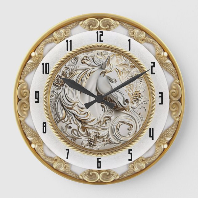 Art Deco Goldenes Pferd Große Wanduhr (Vorderseite)