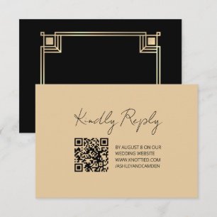 Art Deco Goldrahmen QR-Code Hochzeitsantwortkarte RSVP Karte