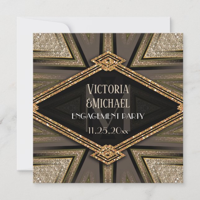 Art Deco Goldy Engagement Party Einladungen (Vorderseite)