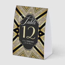 Art Deco Goldy Hochzeitstisch Nummer mit Gästelist