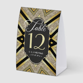 Art Deco Goldy Hochzeitstisch Nummer mit Gästelist Tischaufsteller