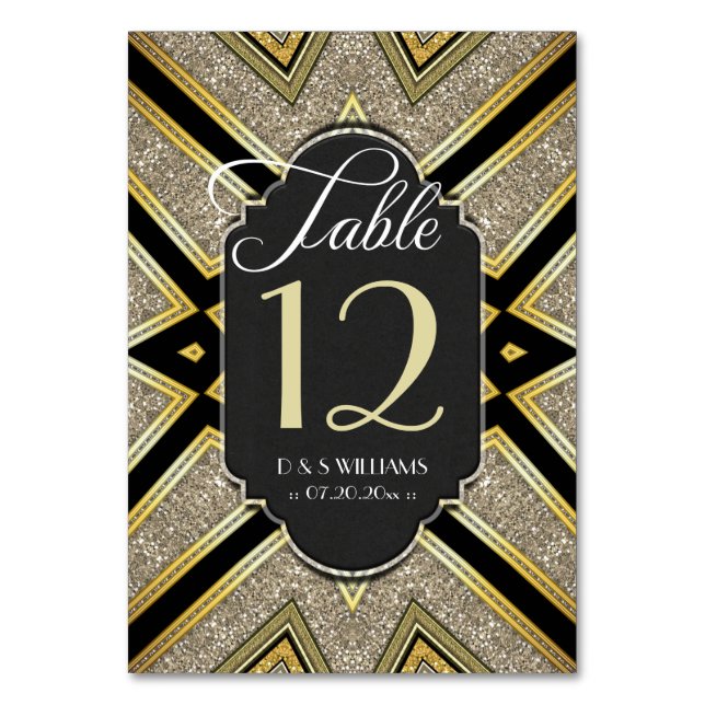 Art Deco Goldy Wedding Tischnummer Cards (Vorderseite)