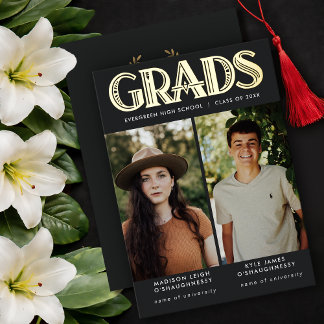Art Deco GRADUATES 2 Photo Foil Announcement Folieneinladung
