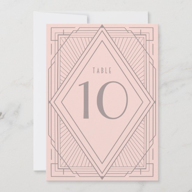 Art Deco Grau Blush Pink Tischnummer Card (Vorderseite)