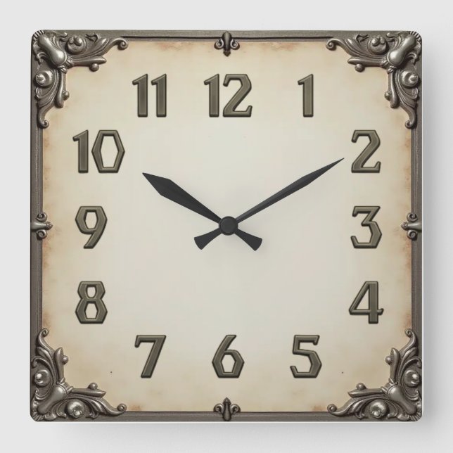 Art Deco Grau  Quadratische Wanduhr (Vorderseite)