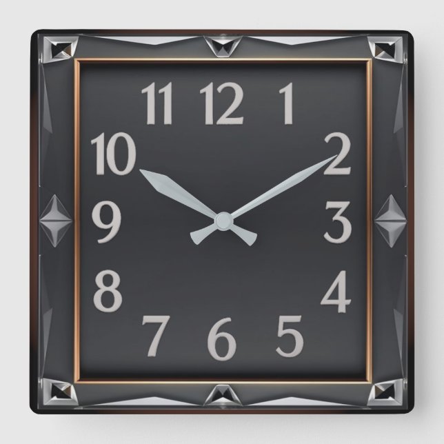 Art Deco Grau Quadratische Wanduhr (Vorderseite)