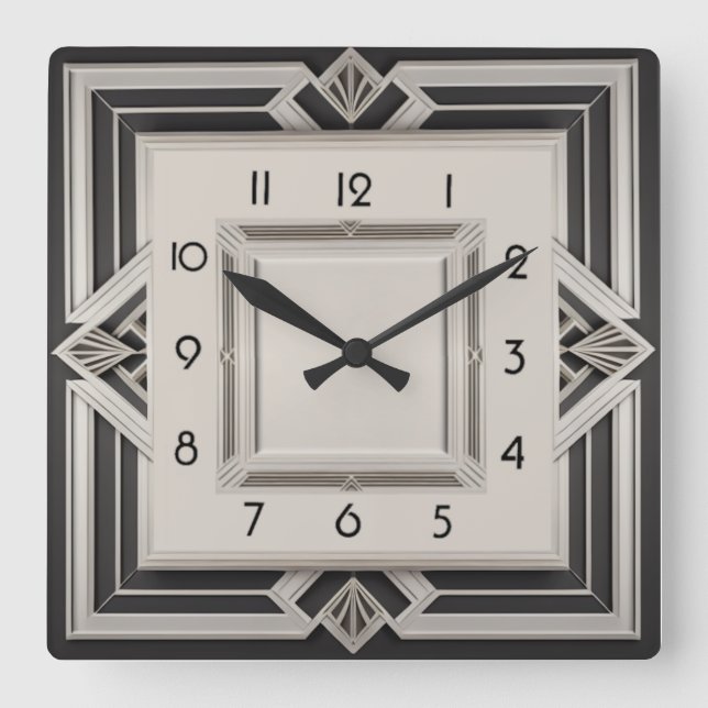 Art Deco Grau Quadratische Wanduhr (Vorderseite)