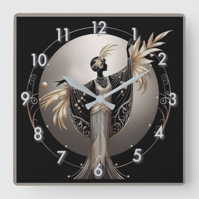 Art Deco Grau Quadratische Wanduhr (Vorderseite)