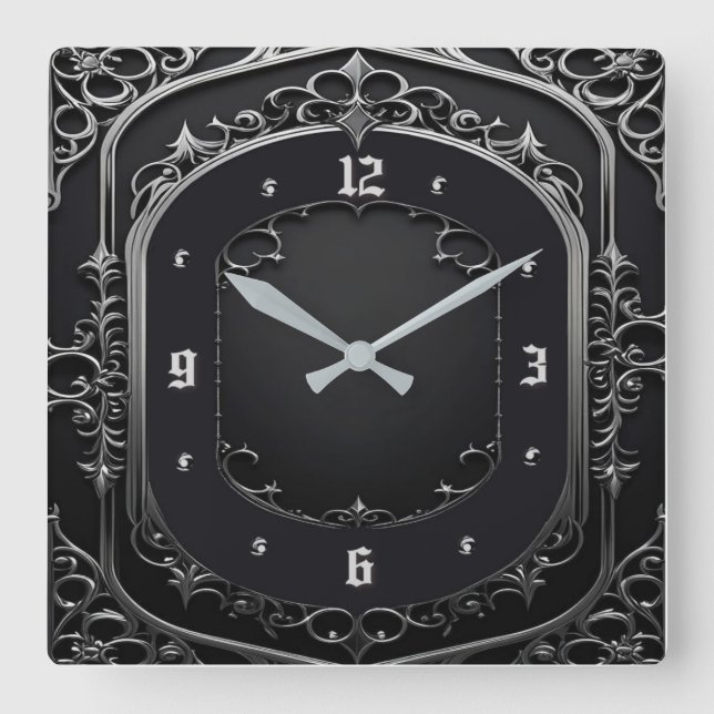 Art Deco Grau Quadratische Wanduhr (Vorderseite)