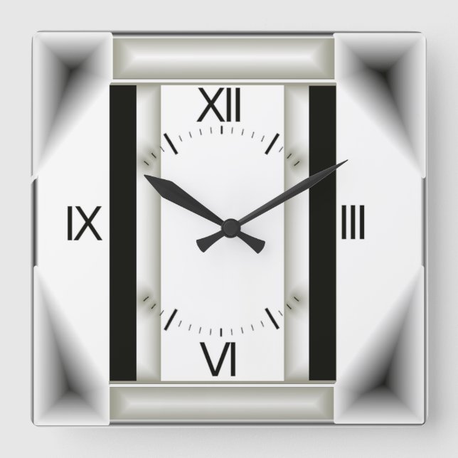 Art Deco grau Quadratische Wanduhr (Vorderseite)
