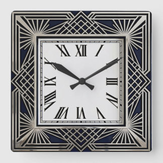 Art Deco Grau Quadratische Wanduhr