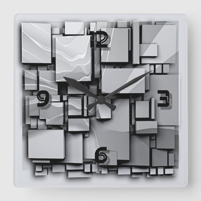 Art Deco Gray Quadratische Wanduhr (Vorderseite)