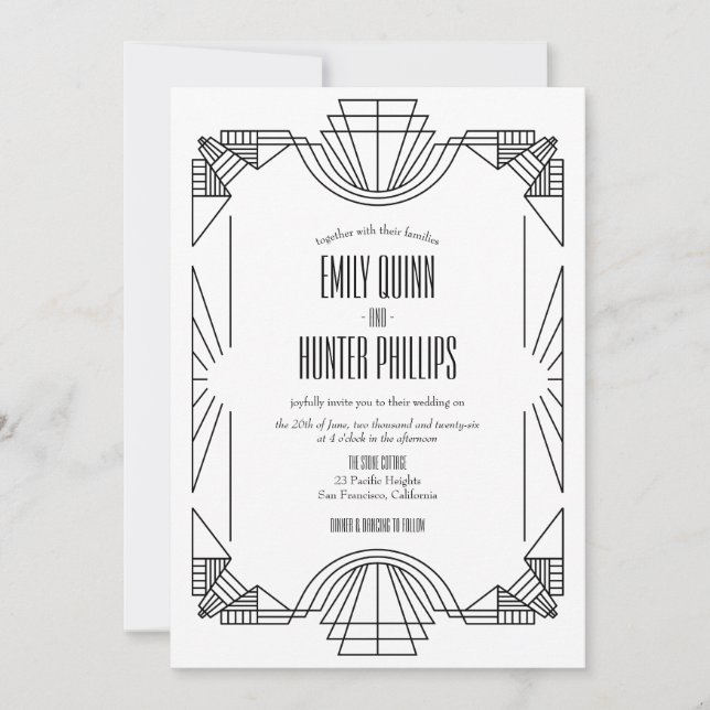 Art Deco Great Gatsby 1920's Wedding Einladung (Vorderseite)