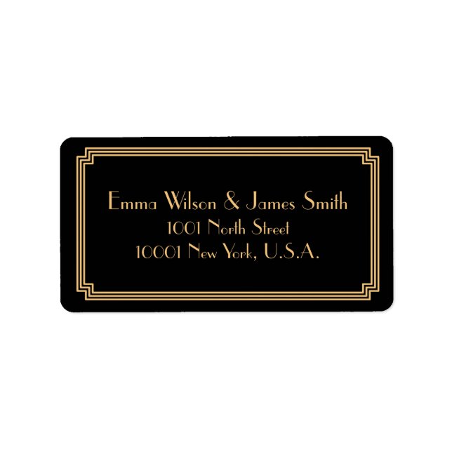 Art Deco Great Gatsby Black Gold Address Labels Adressaufkleber (Vorne)
