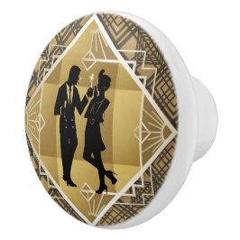 Art Deco Great Gatsby Black Gold Flapper Couple Keramikknauf