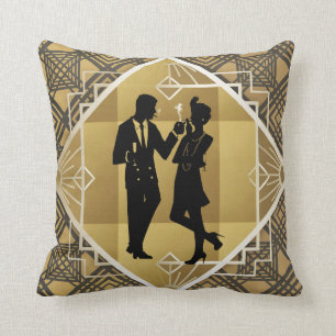 Art Deco Great Gatsby Black Gold Flapper Couple Kissen