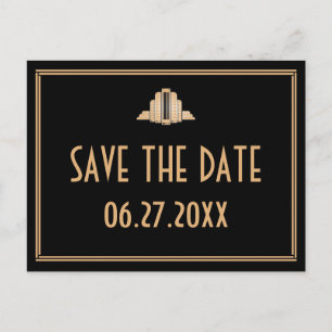 Art Deco Great Gatsby Black Save the Date Postcard Ankündigungspostkarte