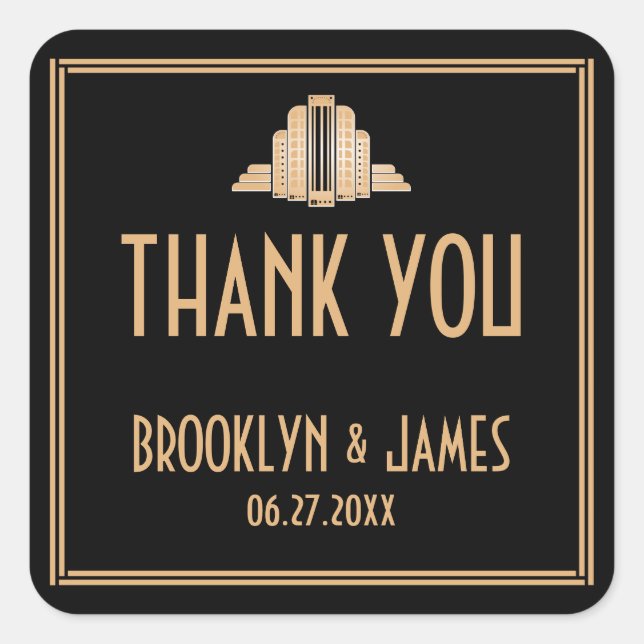 Art Deco Great Gatsby Black Wedding Stickers (Vorderseite)
