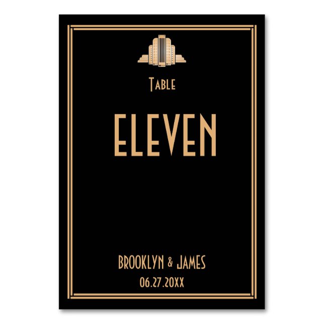 Art Deco Great Gatsby Black Wedding Tischnummern (Vorderseite)