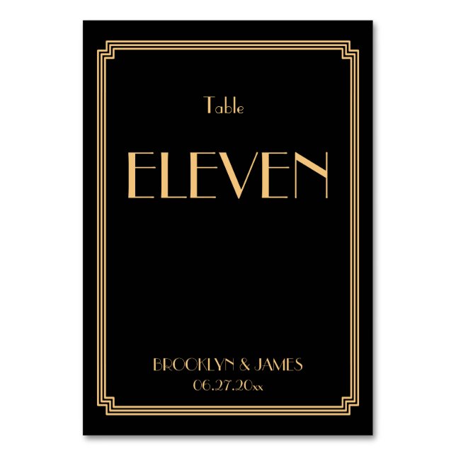 Art Deco Great Gatsby Black Wedding Tischnummern (Vorderseite)