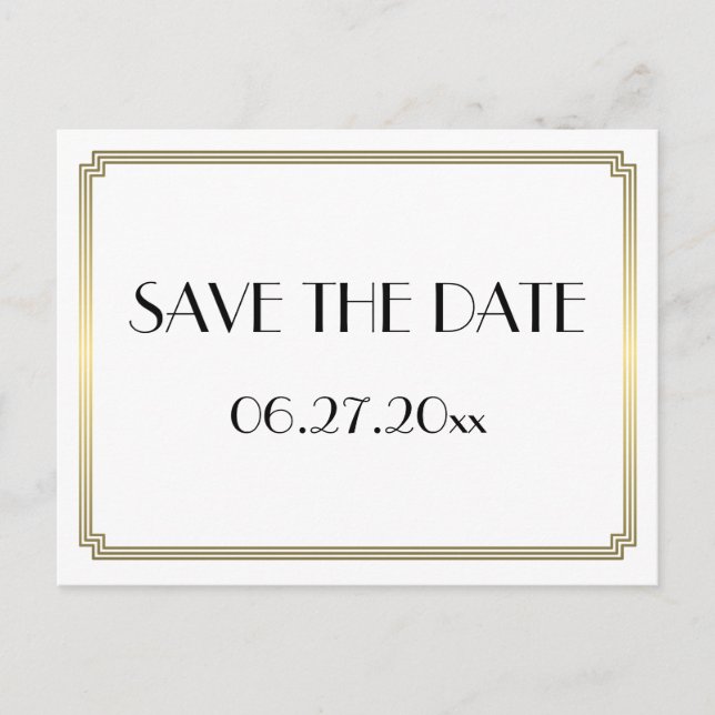 Art Deco Great Gatsby Gold Save the Date Postkarte (Vorderseite)