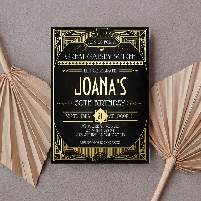 Art Deco Great Gatsby Party Folieneinladung (Von Creator hochgeladen)