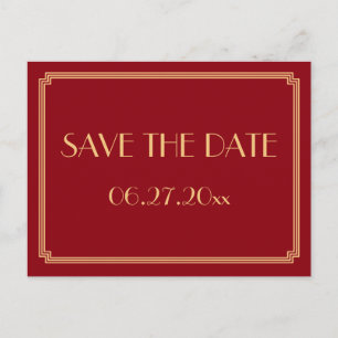 Art Deco Great Gatsby Red Save the Date Postcard Ankündigungspostkarte