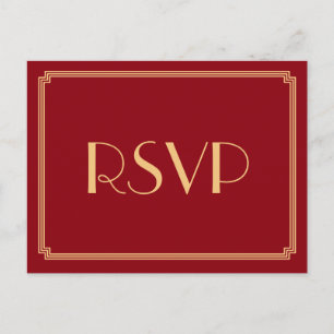 Art Deco Great Gatsby Red Wedding RSVP Postkarten