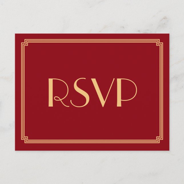 Art Deco Great Gatsby Red Wedding RSVP Postkarten (Vorderseite)