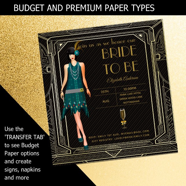 Art Deco Great Gatsby Roaring 20er Brautparty Bl Einladung (Von Creator hochgeladen)