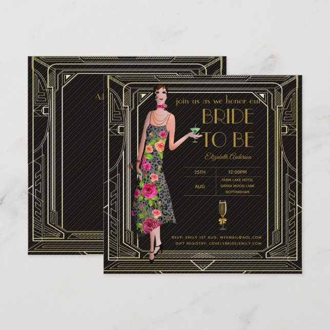 Art Deco Great Gatsby Roaring 20er Brautparty Pk Einladung (Vorne/Hinten)