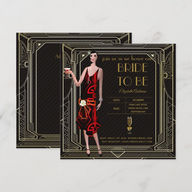 Art Deco Great Gatsby Roaring 20er Brautparty Rd Einladung (Vorne/Hinten)