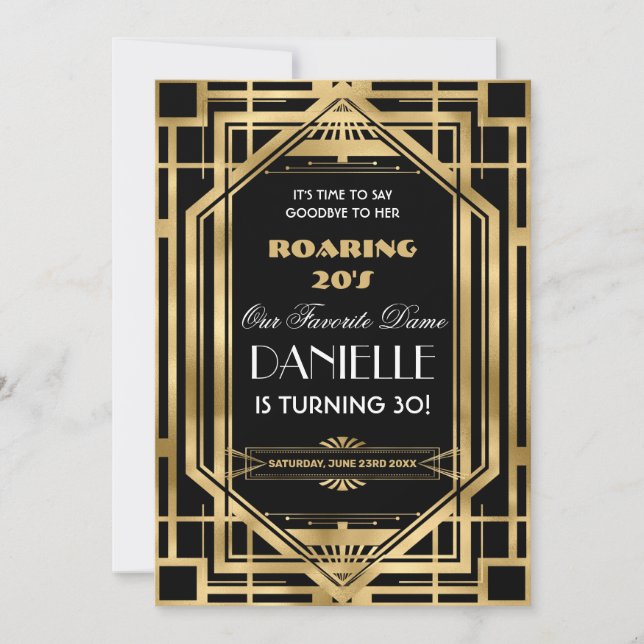 Art Deco Great Gatsby Roaring 20's 30 th Birthday  Einladung (Vorderseite)