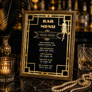 Art Deco Great Gatsby Roaring 20s Bar Menü Poster
