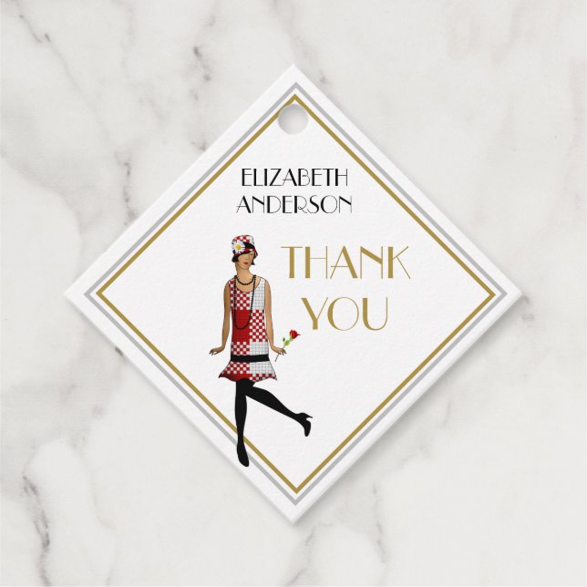 Art Deco Great Gatsby Vielen Dank Black Gold Flapp Geschenkanhänger (Vorderseite)