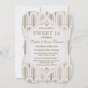Art Deco Great Gatsby White Gold SWEET 16 Einladung