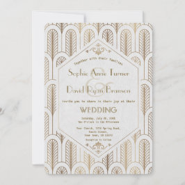 Art Deco Great Gatsby White Gold Wedding Einladung