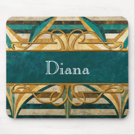 Art Deco Green and Gold Stripes Personalized Mousepad