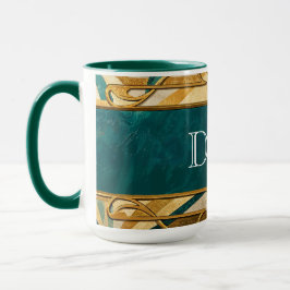 Art Deco Green and Gold Stripes Personalized Tasse