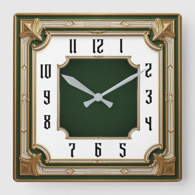 Art Deco Green Elegant Quadratische Wanduhr (Vorderseite)