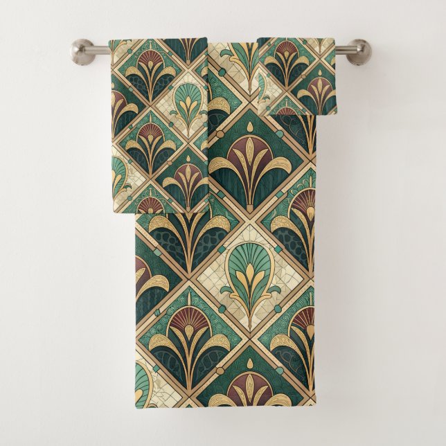 Art Deco Green Emerald Badhandtuch Set (Insitu)
