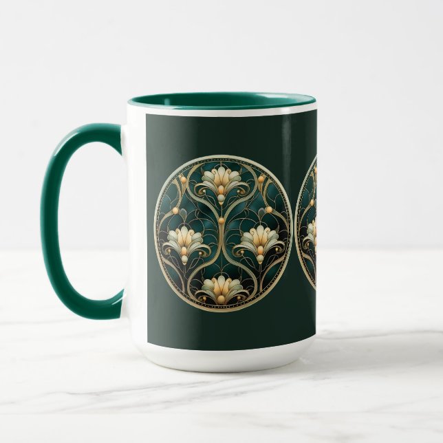Art Deco Green Gold Vintag Look Tasse (Links)