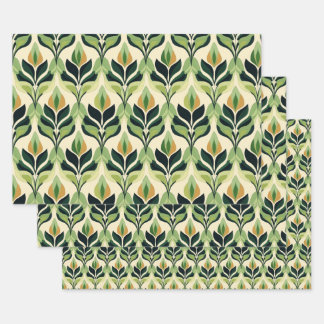 Art Deco Green Leaf Wrapping Paper Flat Sheet Set Geschenkpapier Set