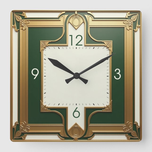 Art Deco Green Quadratische Wanduhr (Vorderseite)