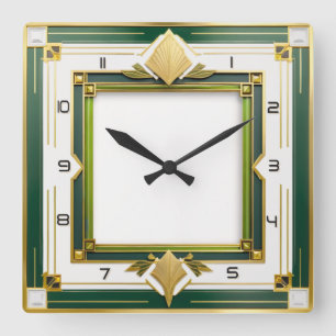 Art Deco Green Quadratische Wanduhr