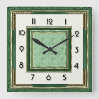 Art Deco Green Quadratische Wanduhr